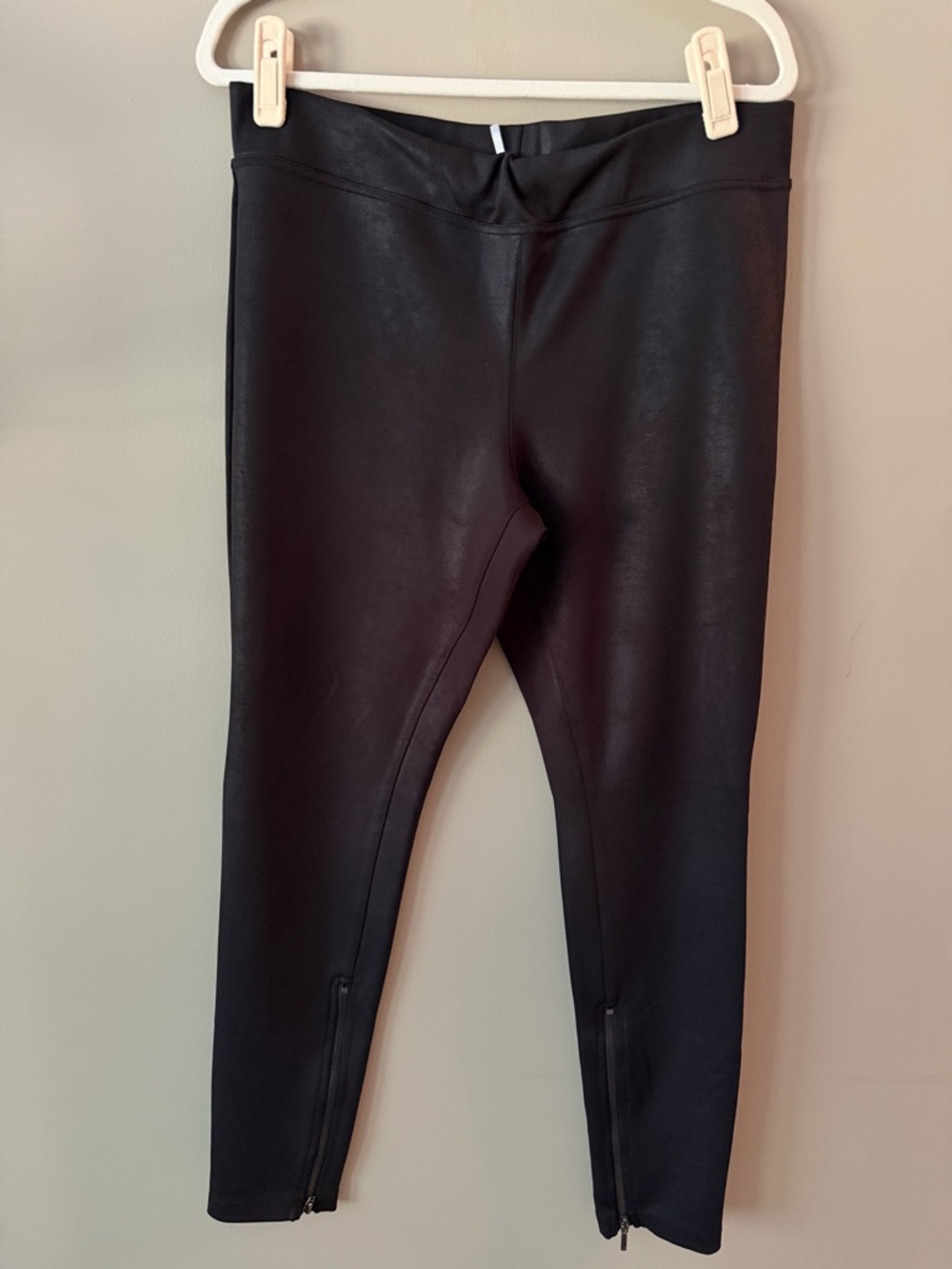 Free People Black Faux Leather Leggings with Ankle Zips